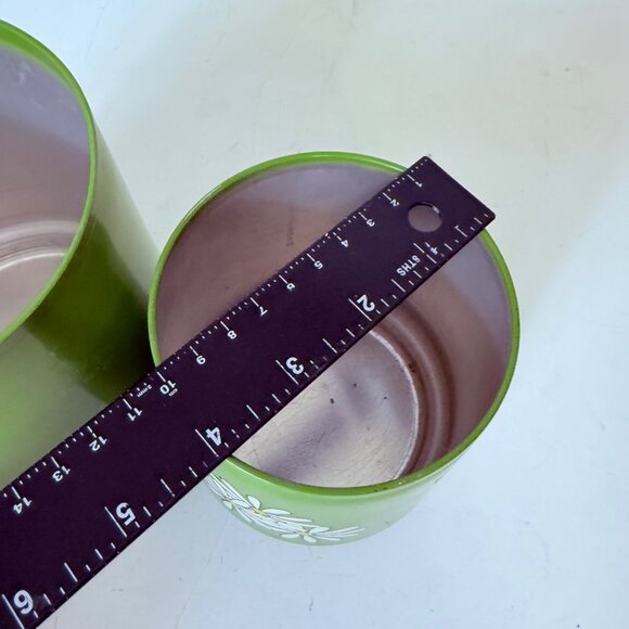 Vintage Green Daisy Coffee & Tea Canister Set With White Lids Retro Kitchen Deco - Picture 11 of 16